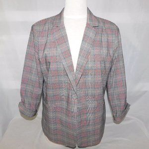Jules & Leopold Womens L Black White Red Plaid Check Blazer 3/4 Sleeve Preppy